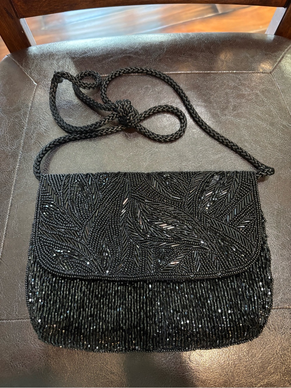 Black La Regale Beaded Evening Crossbody Bag